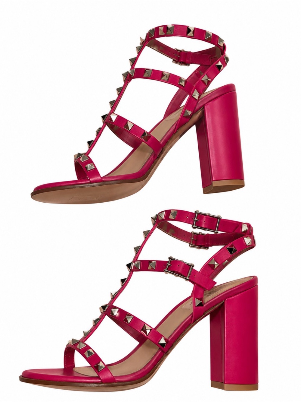 NWT Valentino Garavani Pink Rockstud Caged Block Heel Sandals